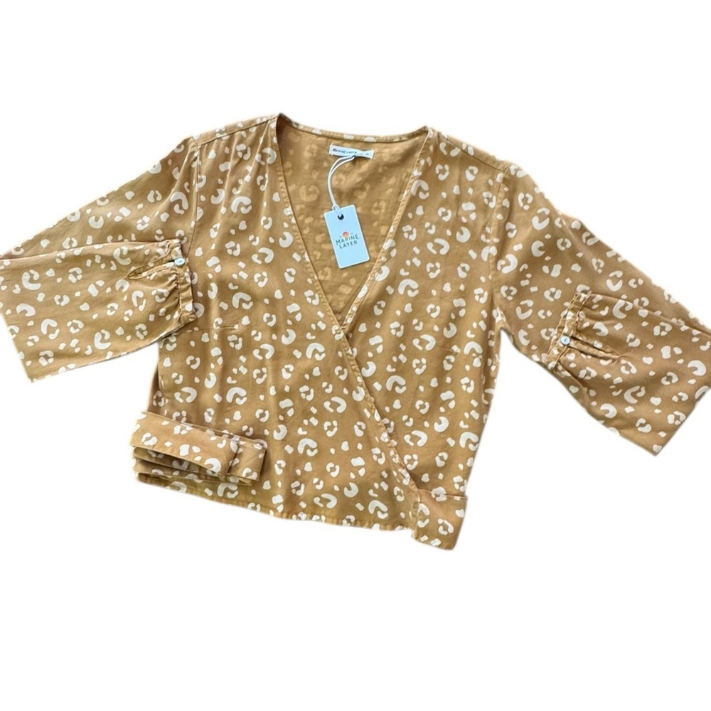 NWT Marine Layer Mustard Leopard Print Wrap Blouse SIZE Medium - Picture 4 of 8